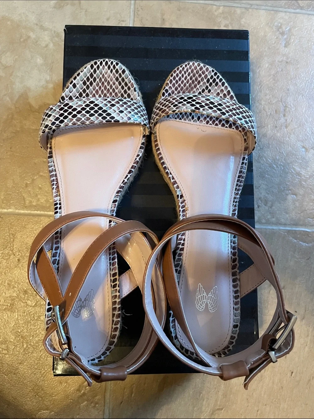 Victoria's Secret Brown and Cream Snake-Print Ankle Strap Sandals